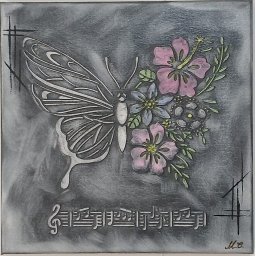 Tablou decorativ în relief 30cm x 30cm „Armonie muzicală florală” – design modern 3D, realizat manual - negru antichizat