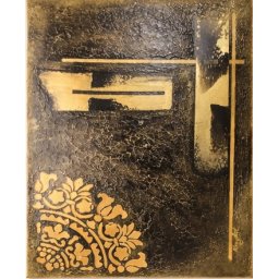 Tablou decorativ în relief L 40cm x H 50cm „Abstract Gold Harmony”– design modern 3D, realizat manual - negru/auriu