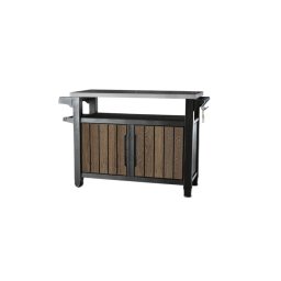 Masa cu spatiu depozitare si blat de lucru pentru gratar Unity XL Cabinet Walnut Keter 263918