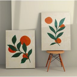 Set tablou decorativ Re-Bloom, 2 piese, panza/lemn, verde/alb/portocaliu, 110 x 70 cm
