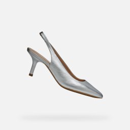 Pantofi cu toc argintii pentru femei Geox Kleopy