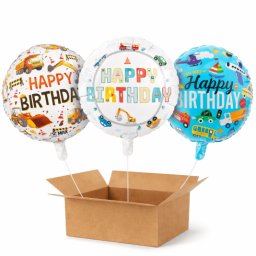 Set 3 baloane heliu Happy Birthday Masini 45 cm