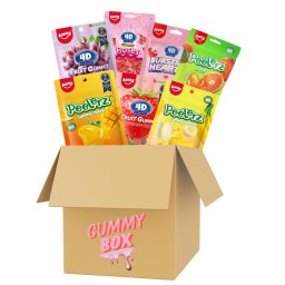 Cutie Jeleuri Copii – Gummy Box cu 7 Pungi Dulciuri Amos (Mix Fructe)
