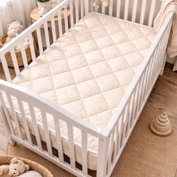 Protectie saltea pentru Patut Bebe Lana Merino 100% LanaWool 70x120 cm 900 g mp Exterior Bumbac OekoTex Clasa 1 Topper, Crem