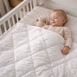 Pilota Bebe Lana Merino 100% LanaWool 80x120 cm 800 g mp Exterior Bumbac OekoTex Clasa 1, Iarna, Alb
