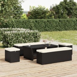 Taburete cu perne, 2 buc., negru, 40x30x40 cm, poliratan GartenMobel Dekor