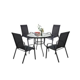 Set mobilier de gradina Leziter Tanger 4+1 negru, masa cu sticla si 4 scaune