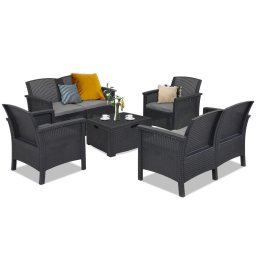 Set mobilier de gradina Leziter Venus Big, 6 locuri, grafit