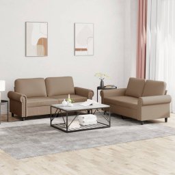 Set de canapele cu perne, 2 piese, cappuccino, piele ecologica GartenMobel Dekor