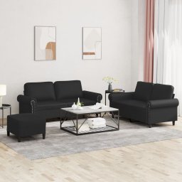 Set de canapele cu perne, 3 piese, negru, piele ecologica GartenMobel Dekor