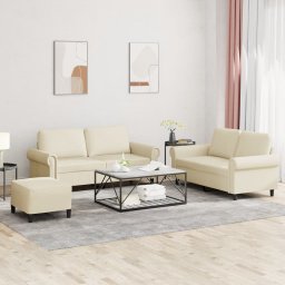 Set de canapele cu perne, 3 piese, crem, piele ecologica GartenMobel Dekor