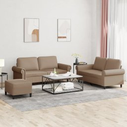 Set de canapele cu perne, 3 piese, cappuccino, piele ecologica GartenMobel Dekor
