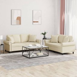 Set de canapele cu perne, 2 piese, crem, piele ecologica GartenMobel Dekor