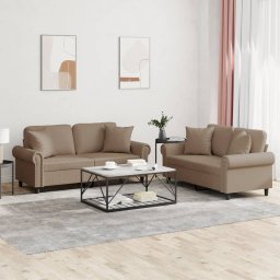 Set de canapele cu perne, 2 piese, cappuccino, piele ecologica GartenMobel Dekor