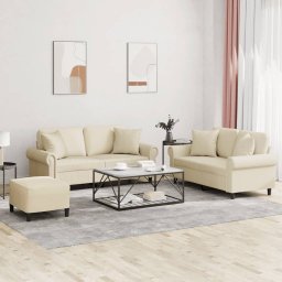 Set de canapele cu perne, 3 piese, crem, piele ecologica GartenMobel Dekor