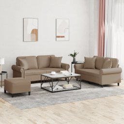 Set de canapele cu perne, 3 piese, cappuccino, piele ecologica GartenMobel Dekor
