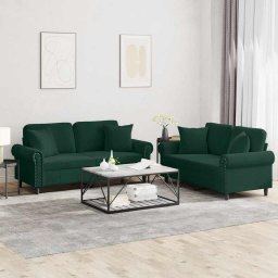 Set canapea cu perne, 2 piese, verde închis, catifea GartenMobel Dekor