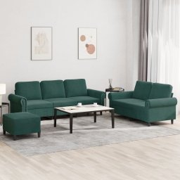 Set de canapele cu perne, 3 piese, verde închis, catifea GartenMobel Dekor