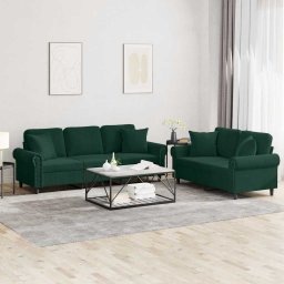 Set canapea cu perne, 2 piese, verde închis, catifea GartenMobel Dekor