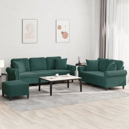 Set canapea cu perne, 3 piese, verde închis, catifea GartenMobel Dekor