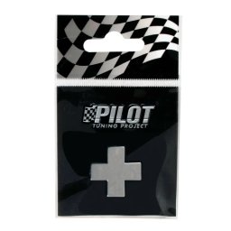 Autocolant 3D crom simbol plus 28 mm cu adeziv pentru personalizare auto