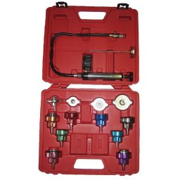 Tester presiune radiator auto cu pompa, manometru, termometru si adaptoare