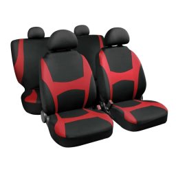 Huse scaun auto Capri stretch-fit, set 8 piese, negru/rosu