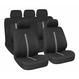 Huse scaun auto Stinger 9 piese, universale, negru/gri, compatibile airbag