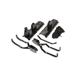 Suport bicicleta Dresco cu scripete pentru tavan, carlige duble, otel, 20 kg, negru