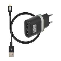 Incarcator priza 2x USB 5V 2.4A cu cablu hibrid MicroUSB si 8 pin
