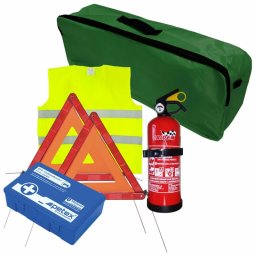 Set prim ajutor auto 6 piese cu stingator 1kg si geanta verde Cridem