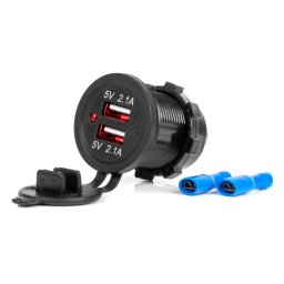 Incarcator auto USB dublu 12/24V rezistent la apa, AMIO