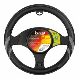 Husa volan Suzuka din imitatie piele, M, 37-39 cm, negru/gri