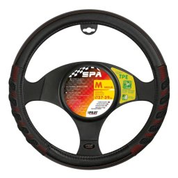Husa volan din imitatie piele Spa, M 37-39 cm, negru/rosu
