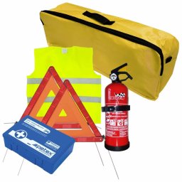 Set auto prim ajutor complet cu stingator 1 kg, vesta si geanta
