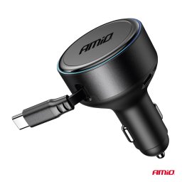 Incarcator auto USB-C retractabil 60W 12/24V cu port USB-C, Amio