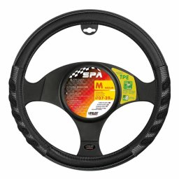 Husa volan din imitatie piele Spa, M 37-39 cm, negru/gri