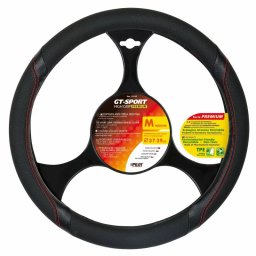Husa volan GT Sport Premium marimea M, 37-39 cm, negru cu rosu
