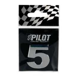 Autocolant 3D crom cifra 5 pentru auto, 28 mm, cu adeziv