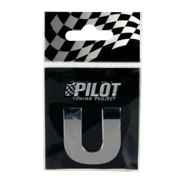 Autocolant 3D crom litera U, 28 mm, cu adeziv special pentru auto
