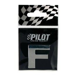 Autocolant 3D crom litera F, 28 mm, cu adeziv special pentru auto