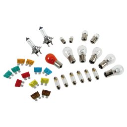 Kit becuri si sigurante 24V, 30 piese, cu 2 becuri halogen H7