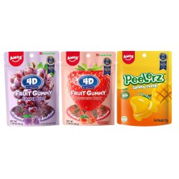 Pachet Jeleuri Fără Gluten – Dulciuri Amos Mango, Căpșuni și Struguri 3x65g