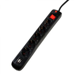 PRELUNGITOR SPACER, Schuko x 5, conectare prin Schuko (T), USB x 2, cablu 4.5 m, 16 A, max. 3500W, protectie supratensiune, Negru, PP-5-45B-USB (timbru verde 0.18 lei)