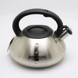 Ceainic cu fluier 3L Bohmann, inox, compatibil inductie, maner bachelit, argintiu