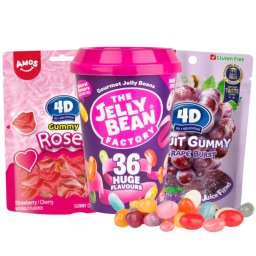 Pachet Jeleuri Fructe Mix – Amos Capsuni, Struguri și Jelly Beans 36 Arome 200g