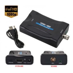 Adaptor HDMI la BNC, Active, Full HD, convertor hdmi digital la bnc analog cu mufa video si sunet audio mama, cablu alimentare USB 5V, compatibil: laptop, calculator, dvr, camera video, placa captura, tv, televizor/monitor bnc