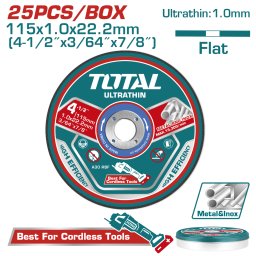Set 25 discuri abrazive pentru taiere metal si inox 115x1.0x22.2 mm TOTAL