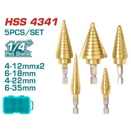 Set 5 burghie in trepte TOTAL HSS 4341 pentru metal si plastic