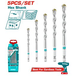 Set 5 burghie pentru zidarie TOTAL cu prindere HEX 1/4, 4-10 mm